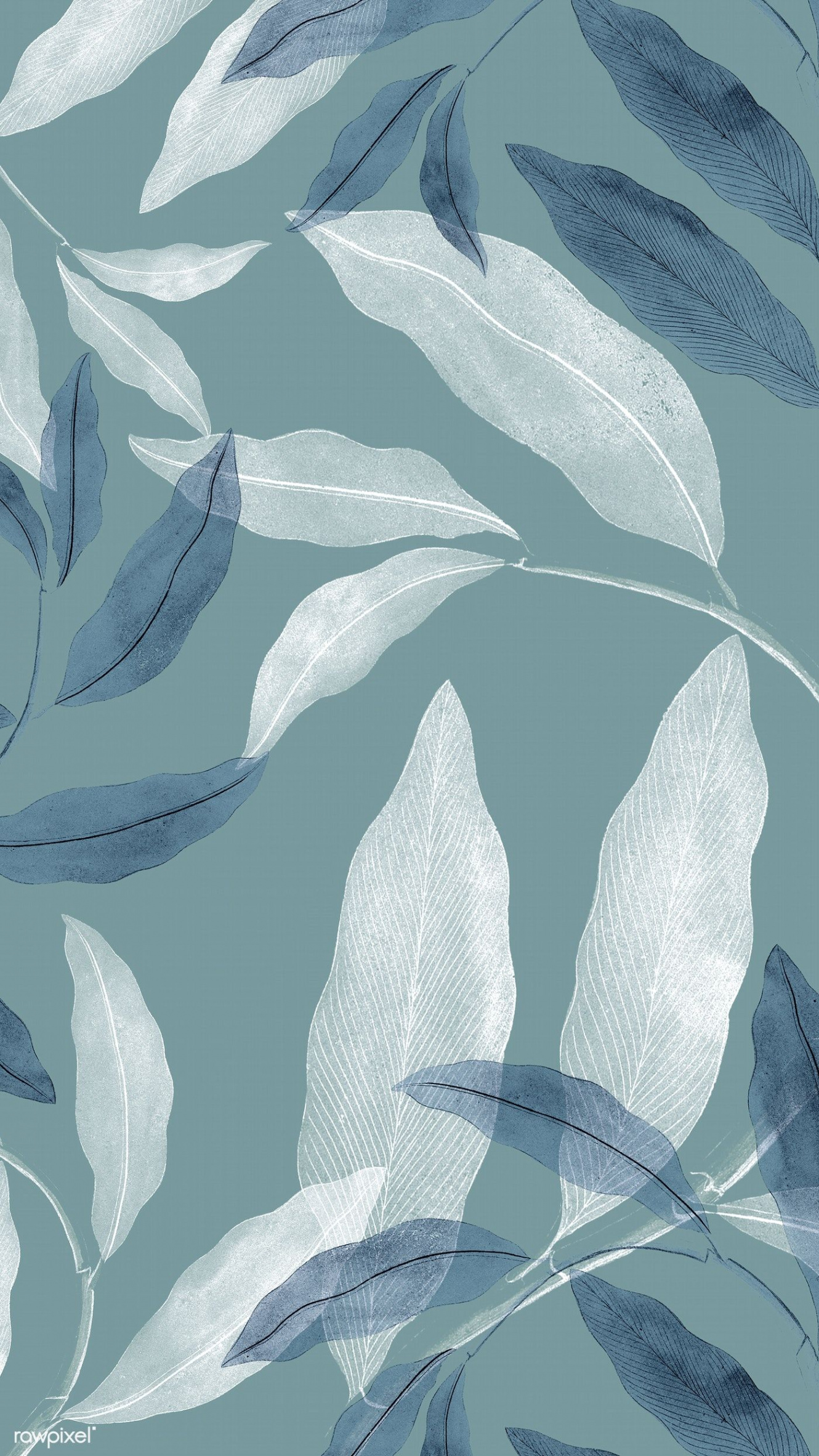 Blue and white leafy background mobile phone wallpaper