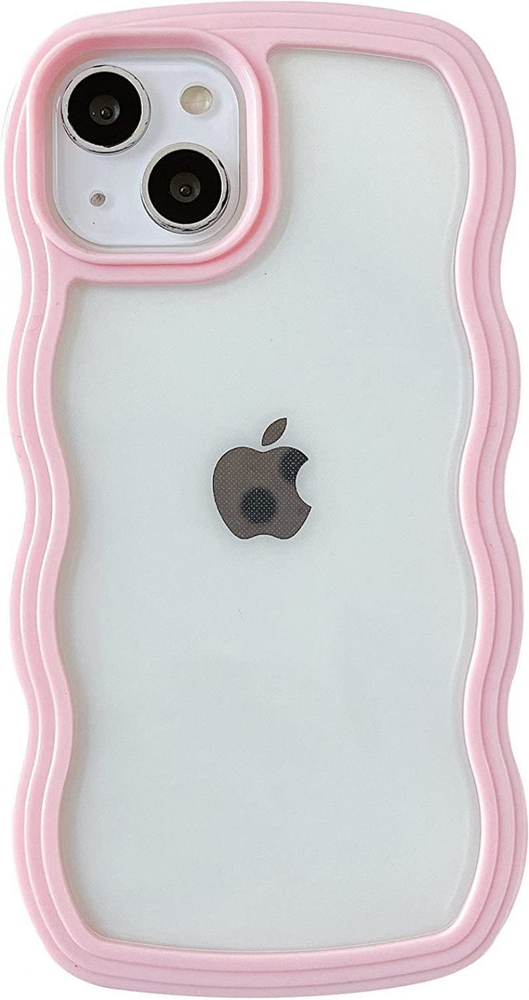 Caseative Cute Curly Wave Frame Shape Shockproof Soft Compatible with  iPhone Case (Pink, iPhone )