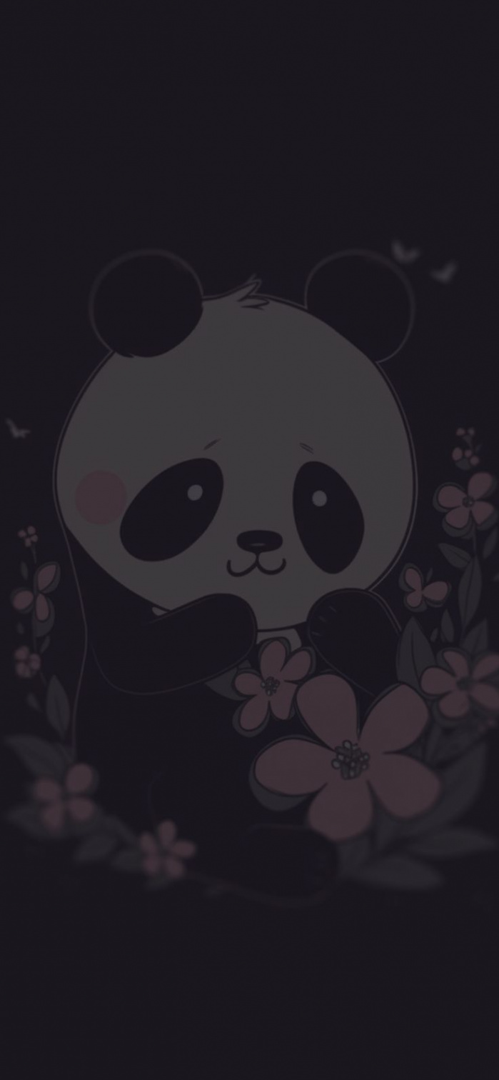 Cute Panda & Flowers Black Wallpapers - Cute Panda Wallpapers in