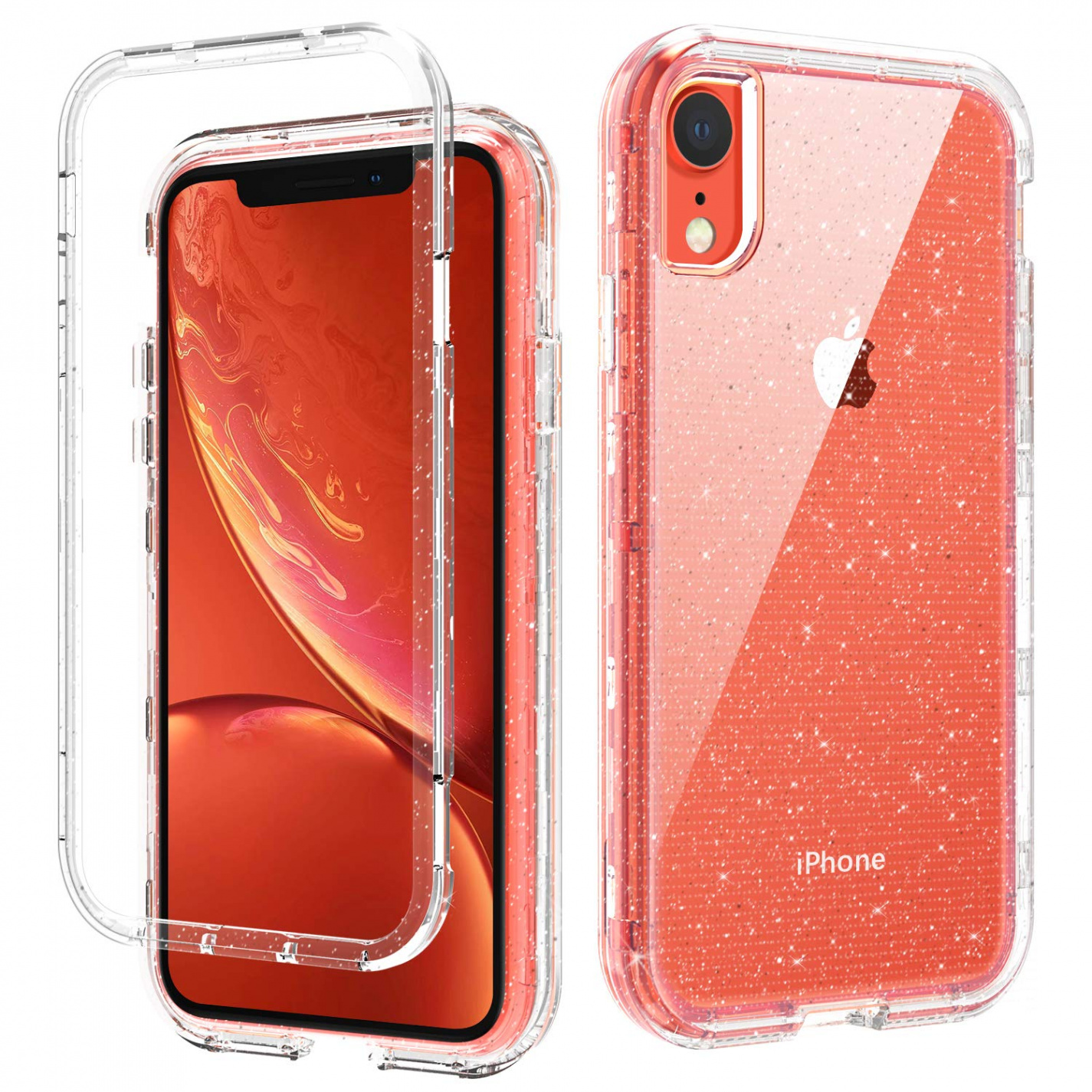 DOMAVER iPhone XR Case Clear Glitter Bling iPhone XR Mobile Phone Case  Heavy Duty  Layers Bumper Shockproof Protective Case - Clear