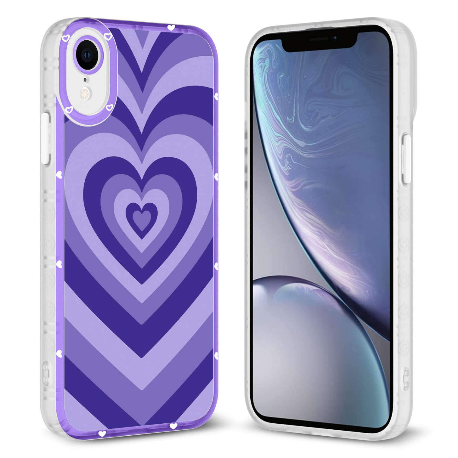 OOK Lila Hülle für iPhone XR Rundum Stoßdämpfung Schutz Weiche TPU Cover  mit lila Herz Design Anti-Kratzer Kamera Cover Slim iPhone XR Hülle für