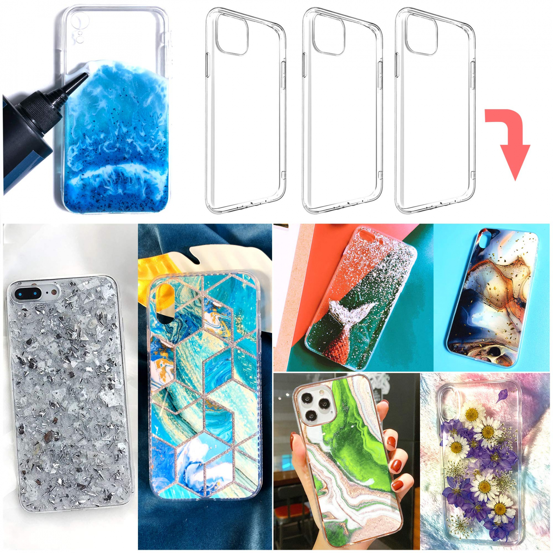 x DIY Epoxy Resin Phone Cases Silicone for iPhone / Pro (Note:  product is not resin mold, they are  x soft bumper and  x hard shell with