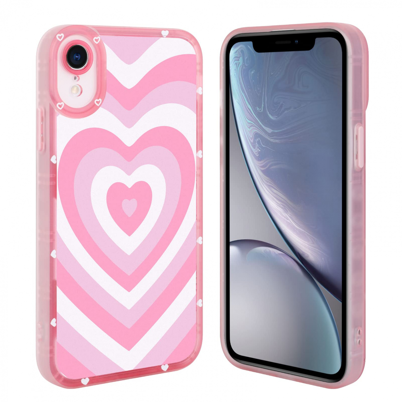 AIGOMARA Compatible with iPhone XR Case Pink Heart Print Cute Pink Heart  Pattern Case for Women Girls Full Camera Protective Soft TPU Shockproof  Phone