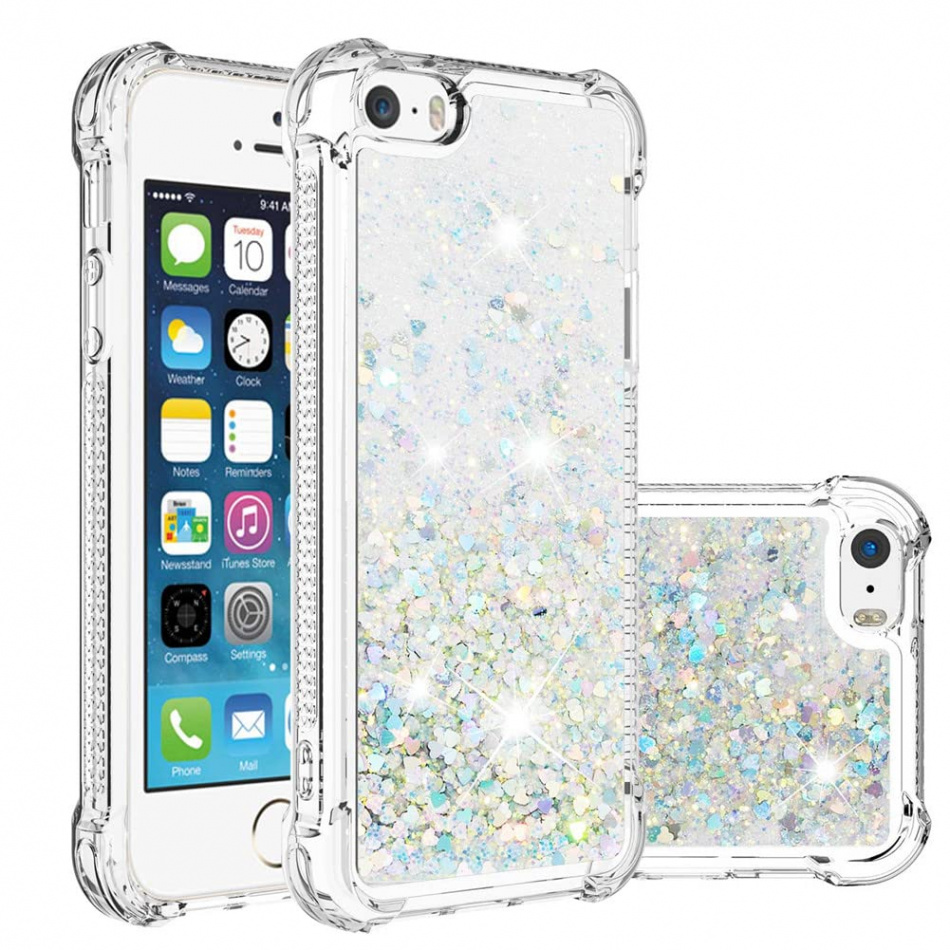 BICHONG Compatible with iPhone  Case, iPhone s Case Glitter Luxury Cute  Love Liquid Quicksand Clear Soft TPU Girls Women Stylish Bumper Shockproof