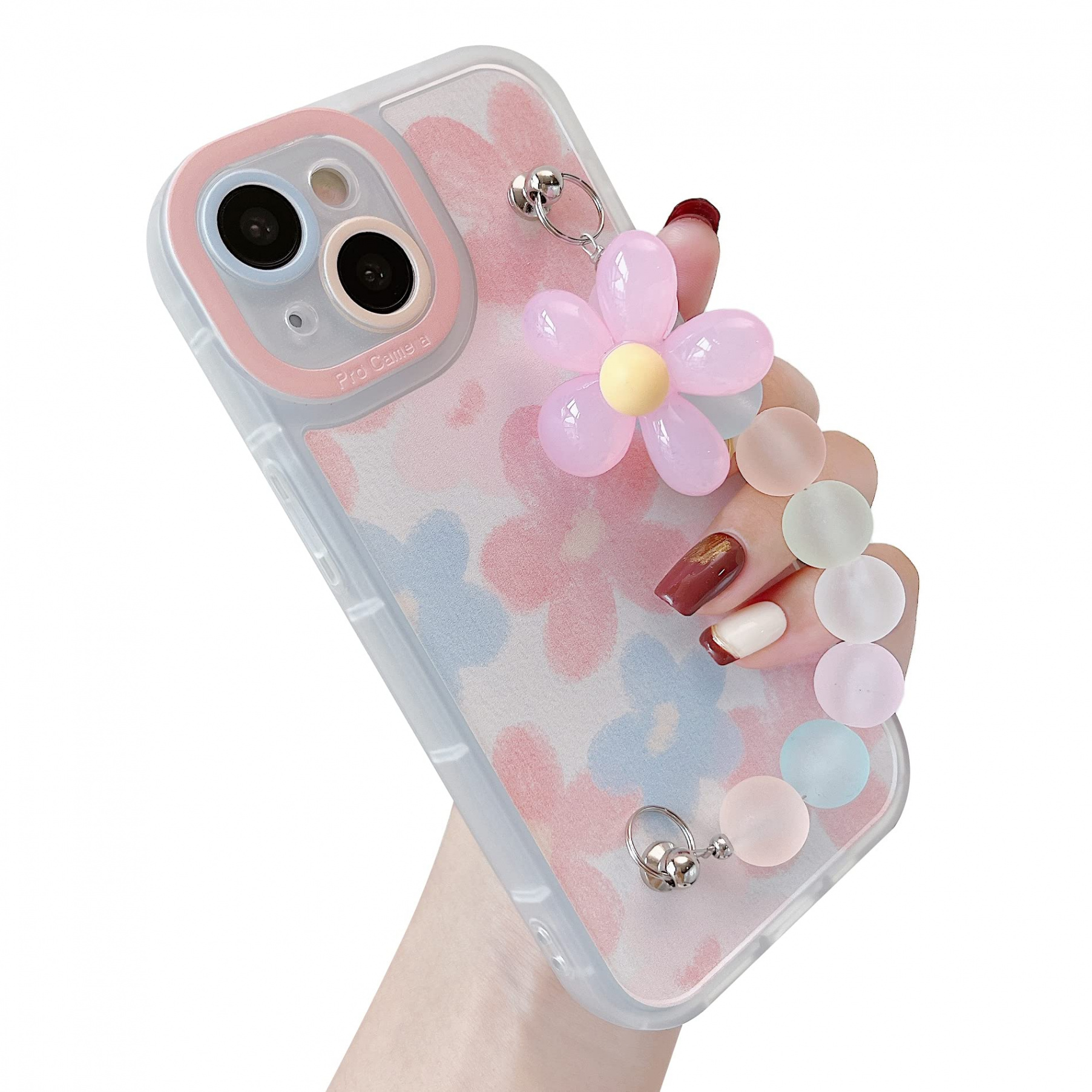 Caseative Handschlaufe mit niedlichem Blumen-Design, transparent, weich,  kompatibel mit iPhone-Hülle für Frauen und Mädchen (Rosa, iPhone  Pro Max)