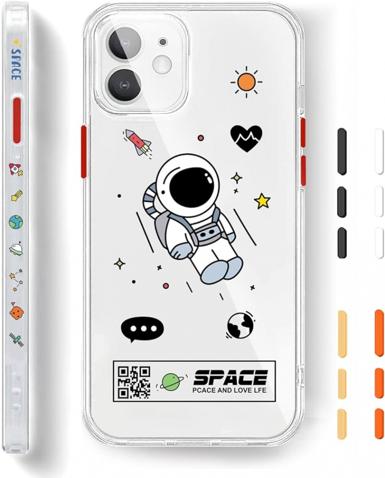 for Cute iPhone  Case Clear Cool Space Planet Star Astronaut Design  Transparent iPhone Cases for Women Men with Funny Cartoon Character Print  TPU