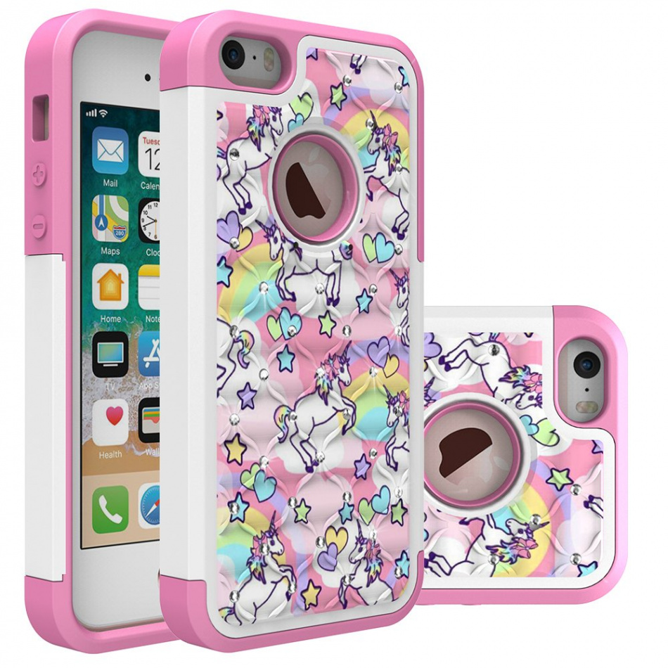 iPhone S Case, iPhone  Case, Rainbow Unicorn Pattern Heavy Duty  Shockproof Rhinestone Hybrid Silicone Case Cover for Apple iPhone S,  iPhone