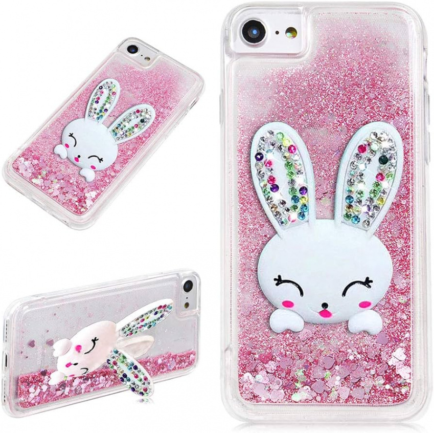 LCHDA Protective Bumper Case for iPhone  S SE Glitter Liquid Pink with  Rabbit Ears Mobile Phone Cases Liquid Waterfall Colour Gradient Stars Cute  D