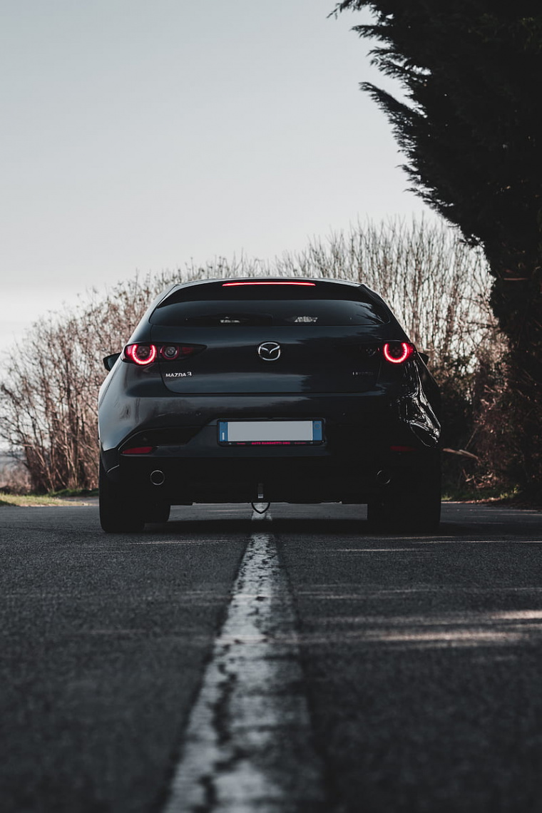 Mazda , mazda, car, black, back view, road, HD phone wallpaper