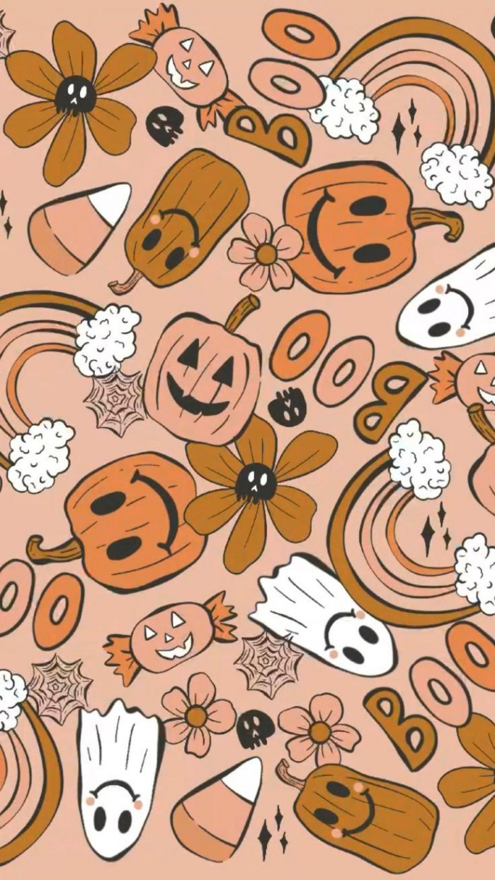 Neutral boho Halloween pattern in   Cute fall wallpaper