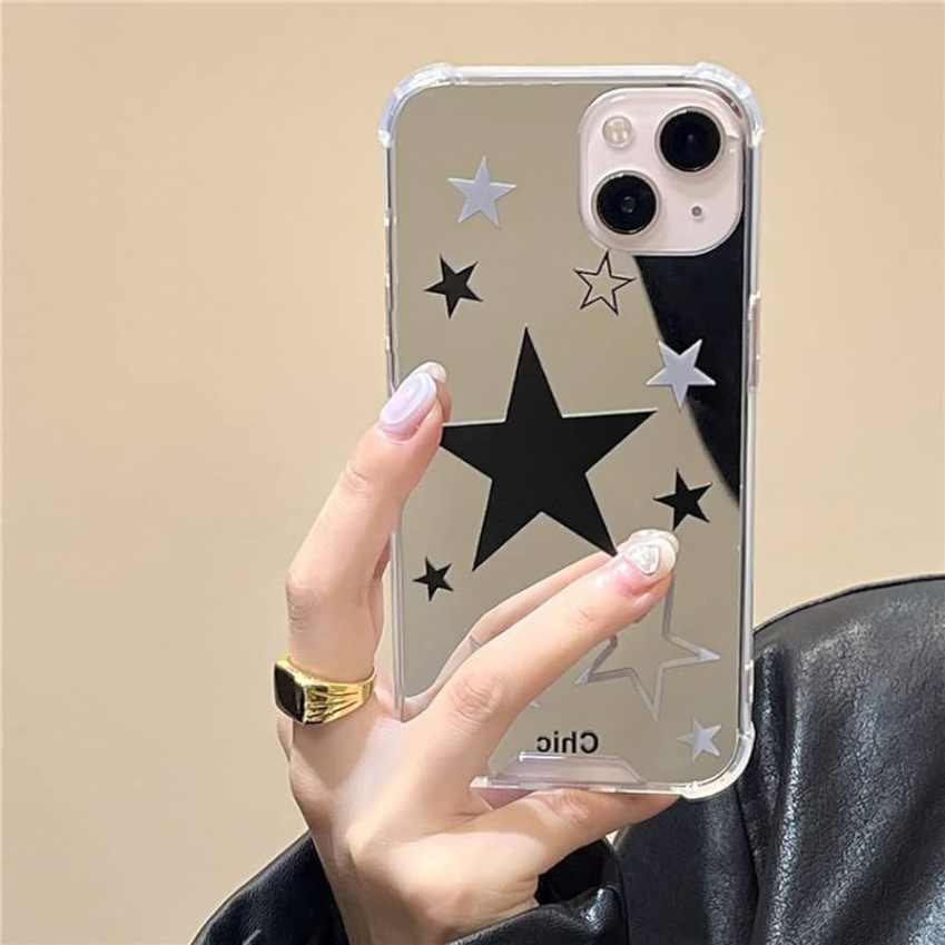 NOHHROY Mirror Star Phone Case YK Star Cute Aesthetic Design Women Girls  Glitter Bling Star Protective Phone Case (iPhone )