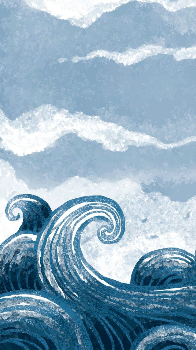 Ocean iPhone wallpaper aesthetic painted design  free image by