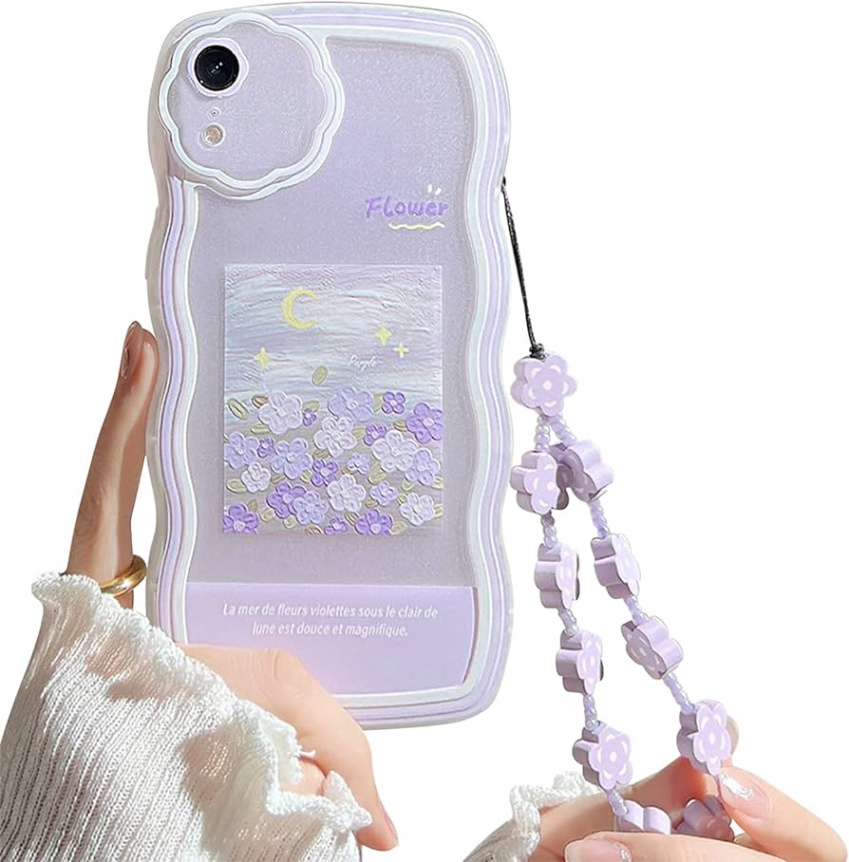 Ownest Compatible with iPhone XR Case Purple Flowers Bracelet Aesthetic  Cute Beautiful Cute Flower Design Mobile Phone Case Women Girls Women Teen