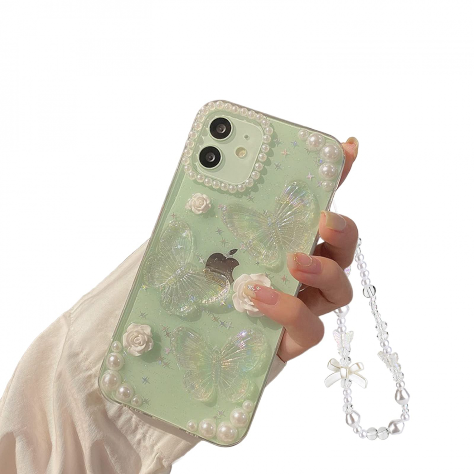 Ownest Handyhülle Kompatibel iPhone  Hülle Flash Schmetterling Blume  Transparent Design Aesthetic Frauen Mädchen Glitzer Kristall mit Süßes  Chain