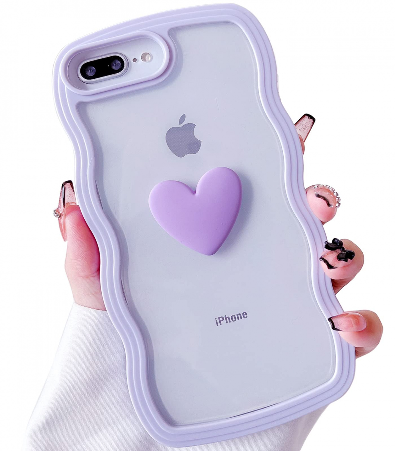 Qokey iPhone  Plus Case, iPhone  Plus Case, Cute Clear D Love Heart  Scalloped Frame Full Protection for iPhone  Plus &  Plus