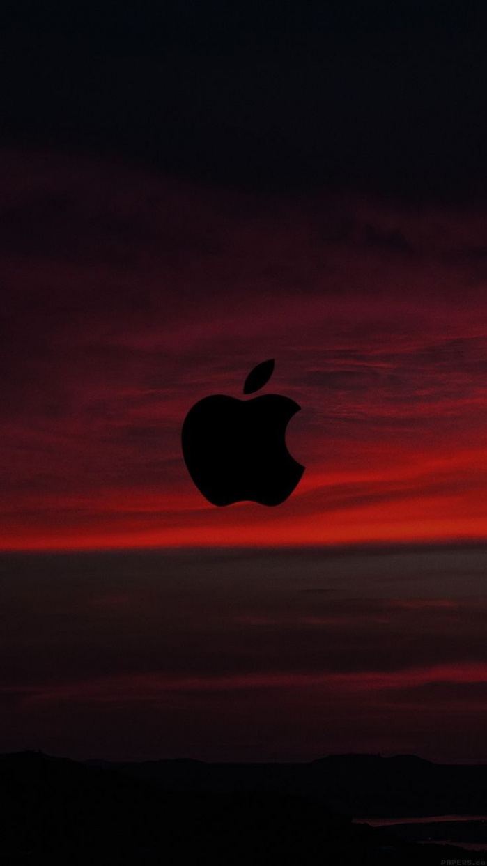 Red, sunset, sky, logo, apple, wallpaper, iPhone, clean, black