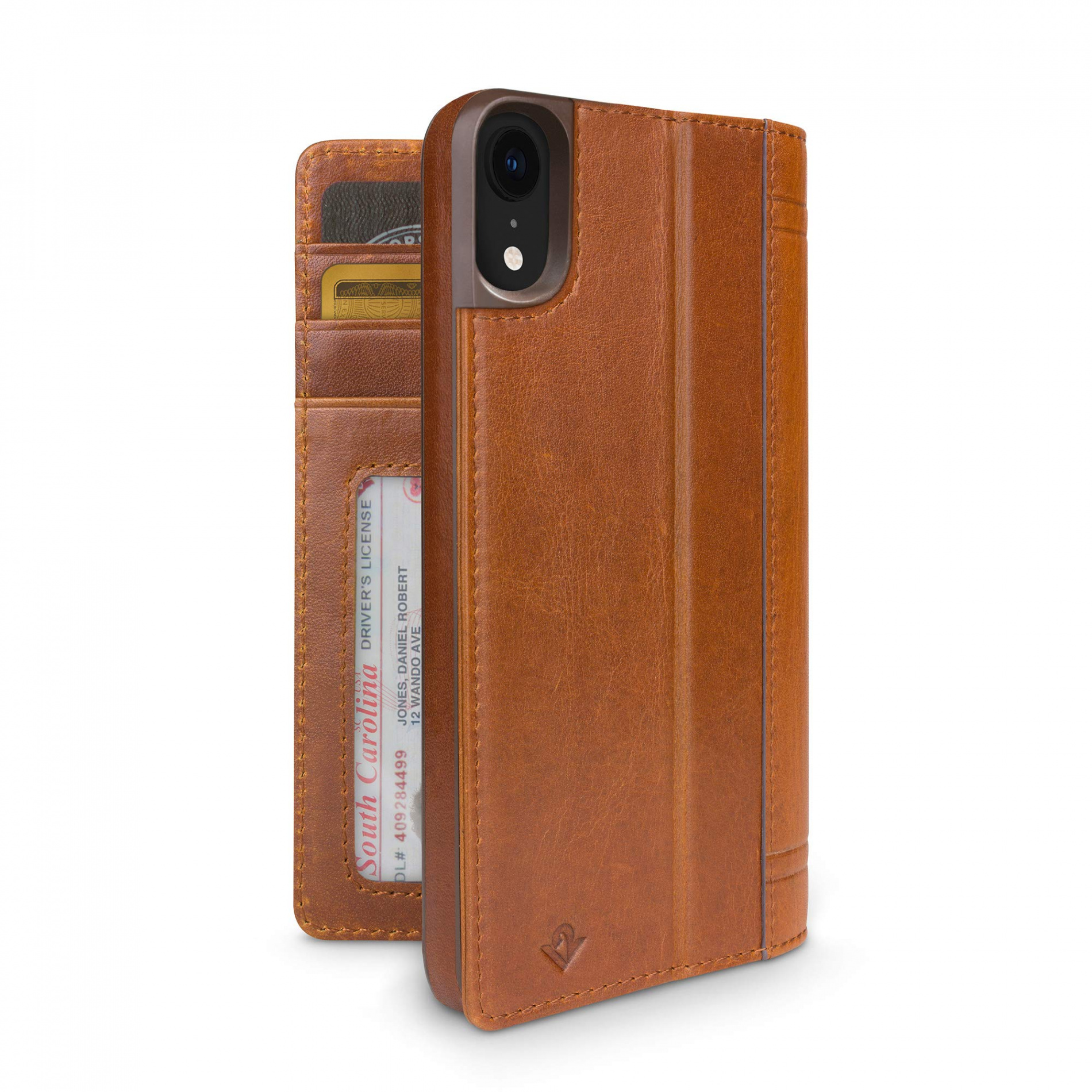 Twelve South Journal für iPhone XR  Luxus Leder Brieftasche Folio Case und  Display-Ständer (Cognac)