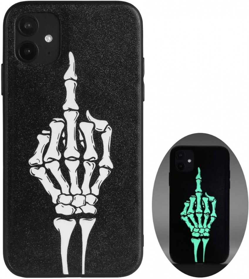 X spirit Cool Edgy Goth Gothic Emo Style Skull Skeleton iPhone  Case  Cover Middle Finger Glow in the Dark (iPh  Middle Finger)