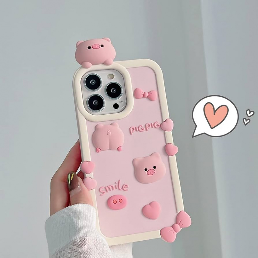 YAKVOOK Kawaii Phone Cases Apply to iPhone  Pro, Cute Cartoon Pink Pig  Phone Case Unique Fun Cover Case D iPhone  Pro Case Soft Silicone