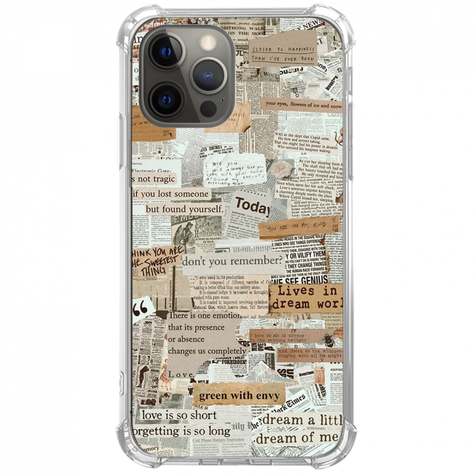 Fisgerod Art Aesthetic Newspaper Collage Phone Case for iPhone  Pro, Cool  Vintage Print Cover for Girls Boys Women Men, Unique Trendy TPU Bumper